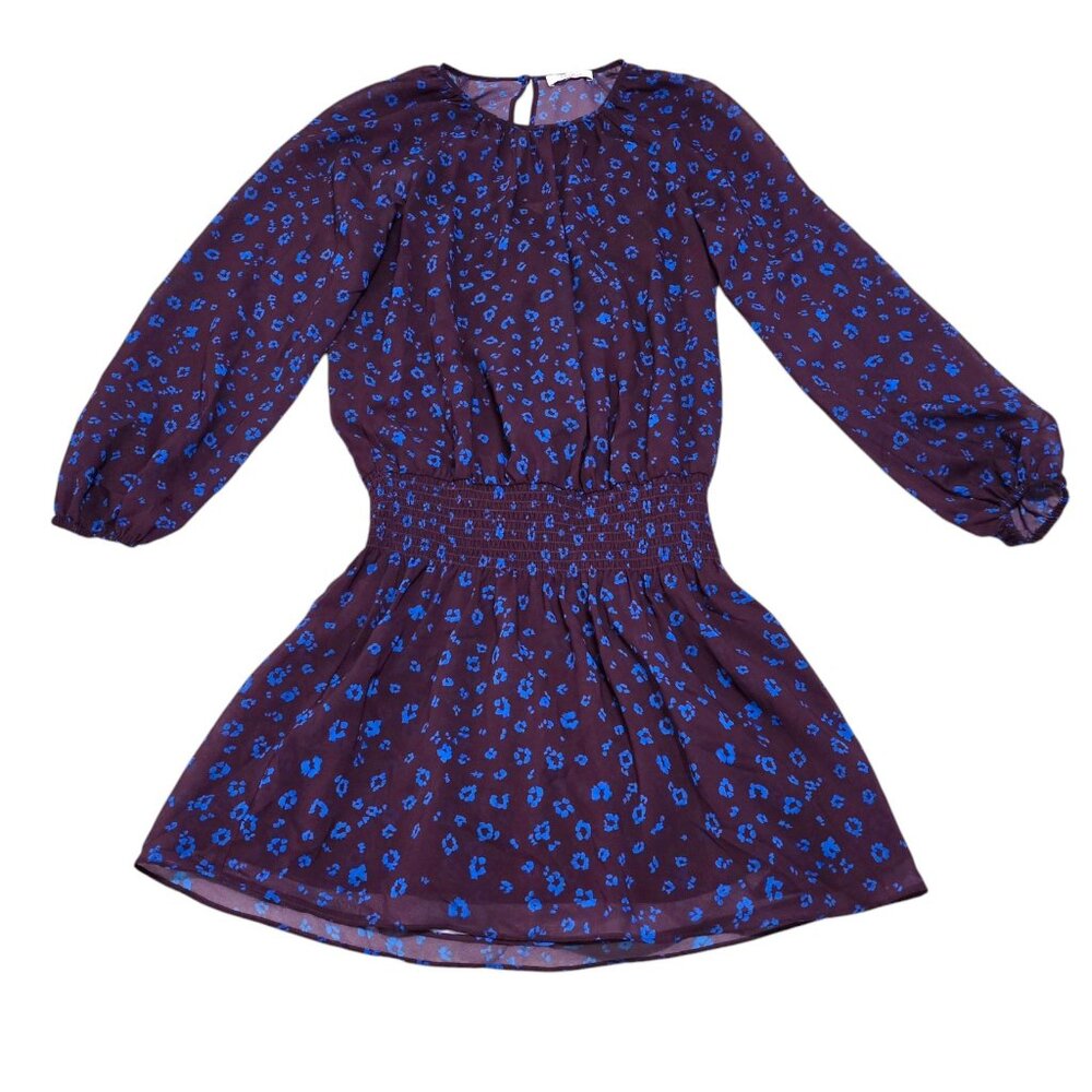 Parker Womens Cobalt Purple Animal Print Mini Dress Long Sleeve Size M/L‎